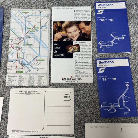 Vintage 90s Austrian Travel Paper Ephemera Postcards Tickets Map Brochure Vienna - Picture 11 of 16
